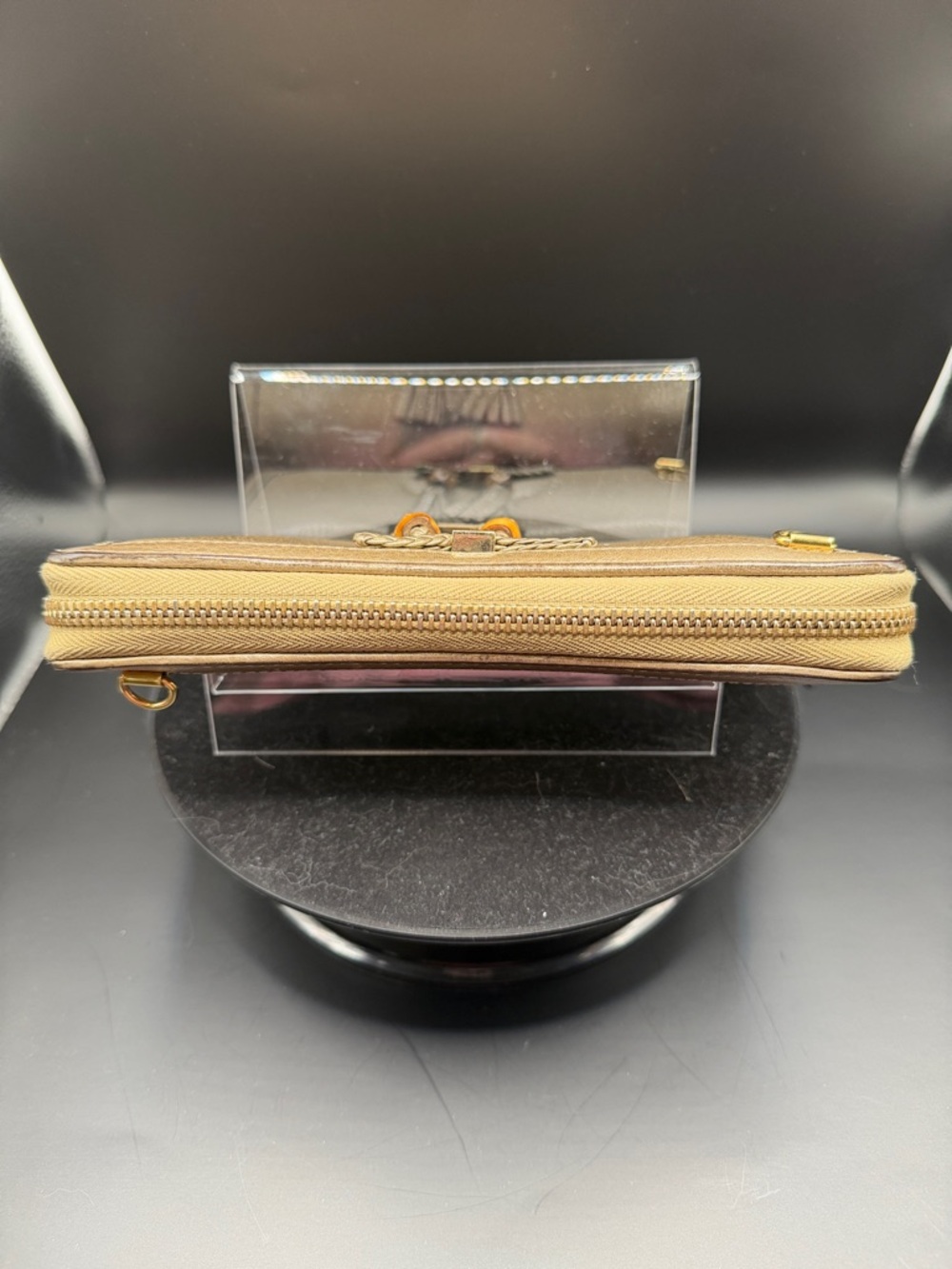 GUCCI Gold Bamboo Leather Continental Wallet Converted with Gold Chain - Picture 6 of 13